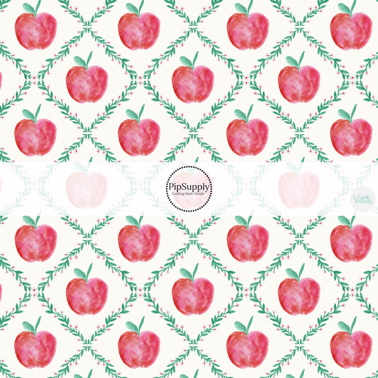 These school themed fabric by the yard features red apples and lattice on cream. This fun themed fabric can be used for all your sewing and crafting needs!