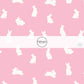 White Bunny Silhouettes on Pink Fabric by the Yard