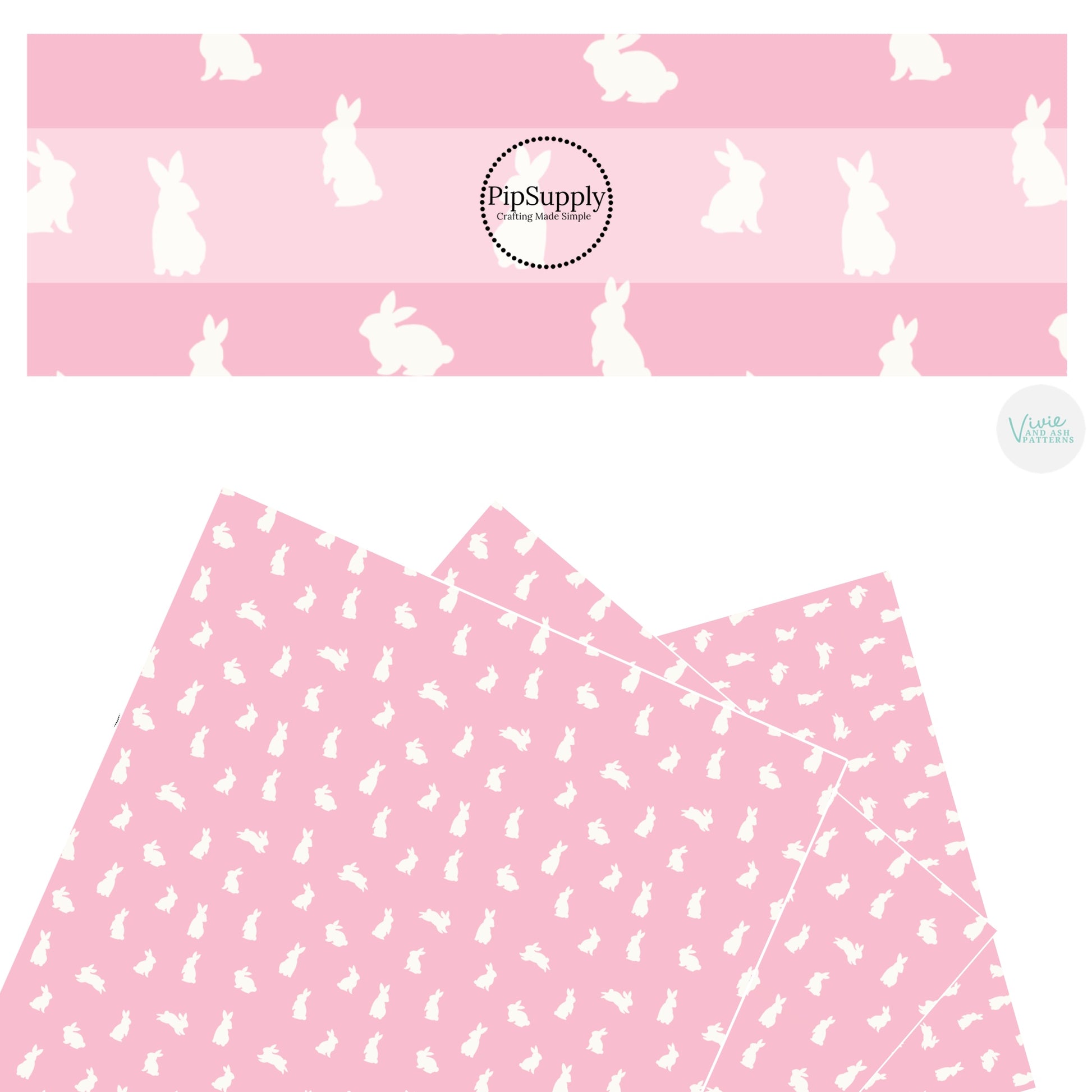 These spring pattern themed faux leather sheets contain the following design elements: cream bunnies on light pink. Our CPSIA compliant faux leather sheets or rolls can be used for all types of crafting projects.