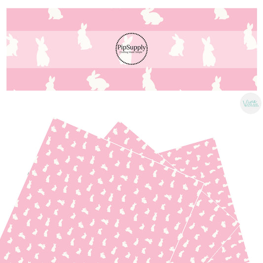 These spring pattern themed faux leather sheets contain the following design elements: cream bunnies on light pink. Our CPSIA compliant faux leather sheets or rolls can be used for all types of crafting projects.