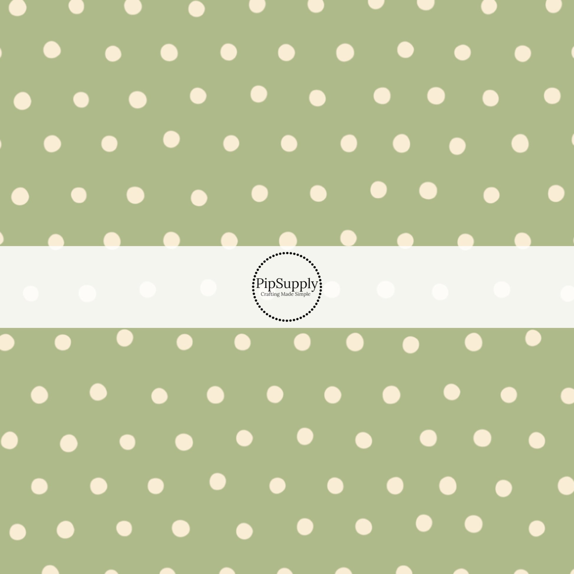 Cream Dots on Sage Green Fabric by the Yard.