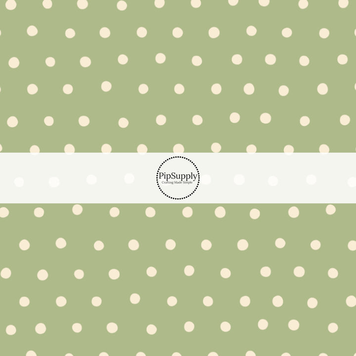 Cream Dots on Sage Green Fabric by the Yard.