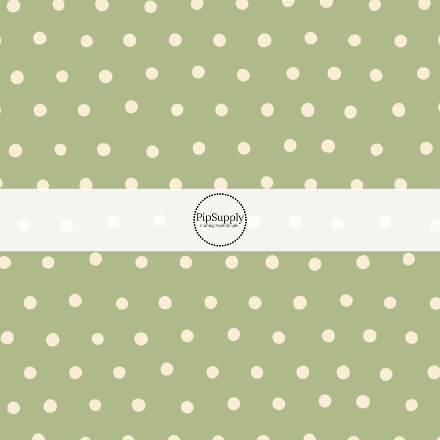 Cream Dots on Sage Green Fabric by the Yard.