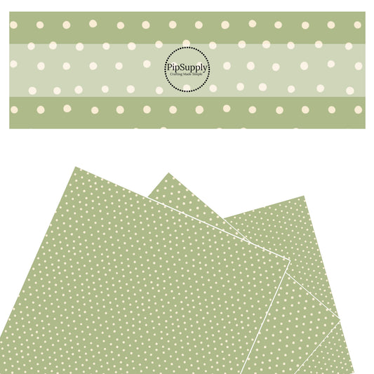 These spring pattern themed faux leather sheets contain the following design elements: cream dots on green. Our CPSIA compliant faux leather sheets or rolls can be used for all types of crafting projects.