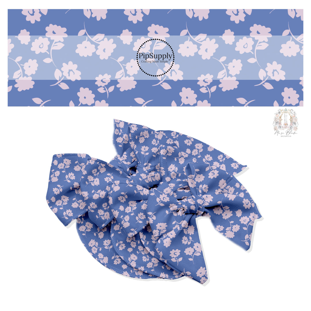 These floral themed dark purple no sew bow strips can be easily tied and attached to a clip for a finished hair bow. These fun summer floral themed bow strips features light periwinkle flowers on lilac are great for personal use or to sell.