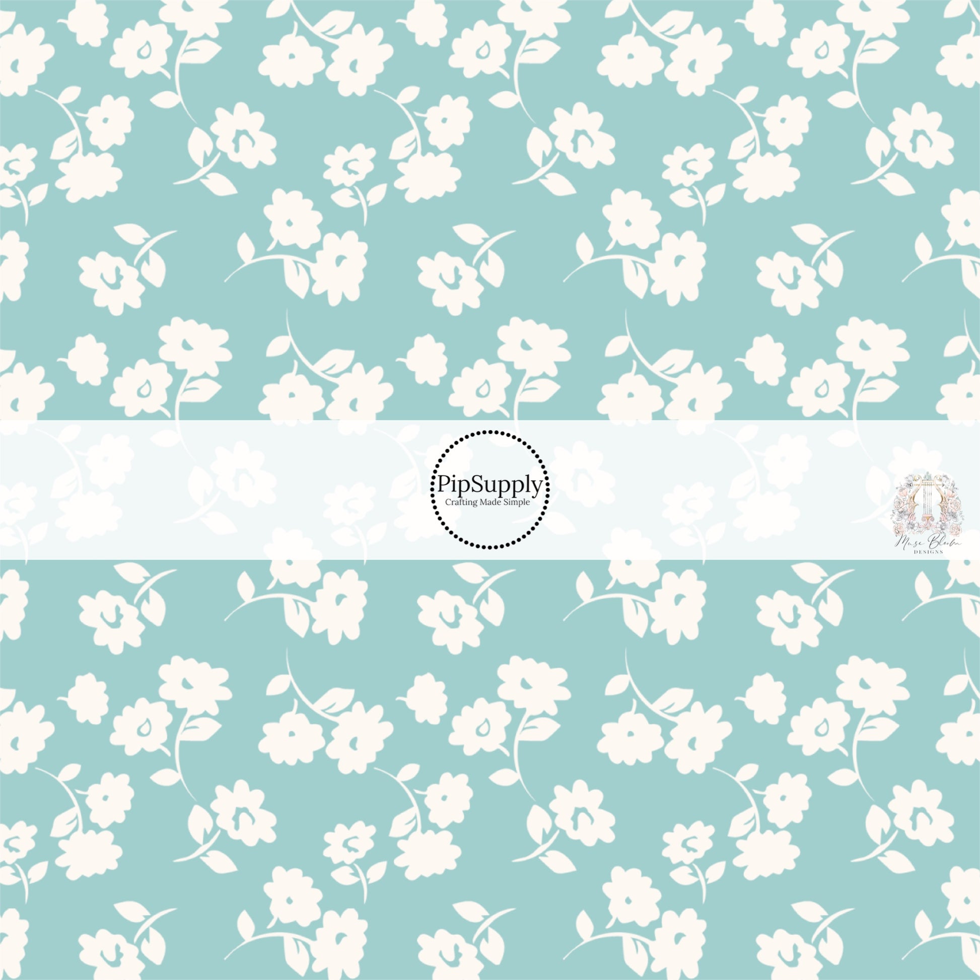 These floral themed seafoam fabric by the yard features light cream flowers on seafoam. This fun summer floral themed fabric can be used for all your sewing and crafting needs! 