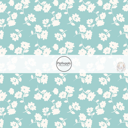 These floral themed seafoam no sew bow strips can be easily tied and attached to a clip for a finished hair bow. These fun summer floral themed bow strips features light cream flowers on seafoam are great for personal use or to sell.