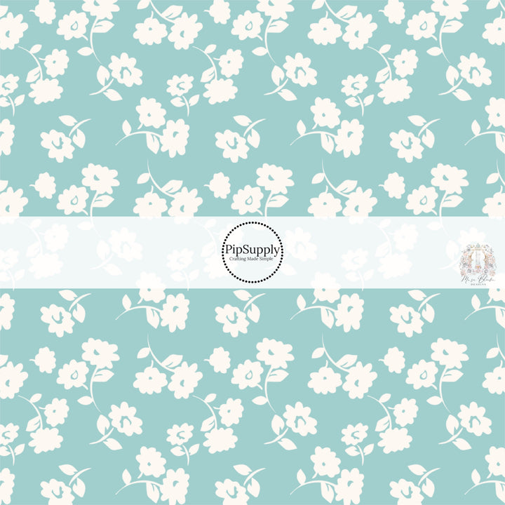 These floral themed seafoam no sew bow strips can be easily tied and attached to a clip for a finished hair bow. These fun summer floral themed bow strips features light cream flowers on seafoam are great for personal use or to sell.