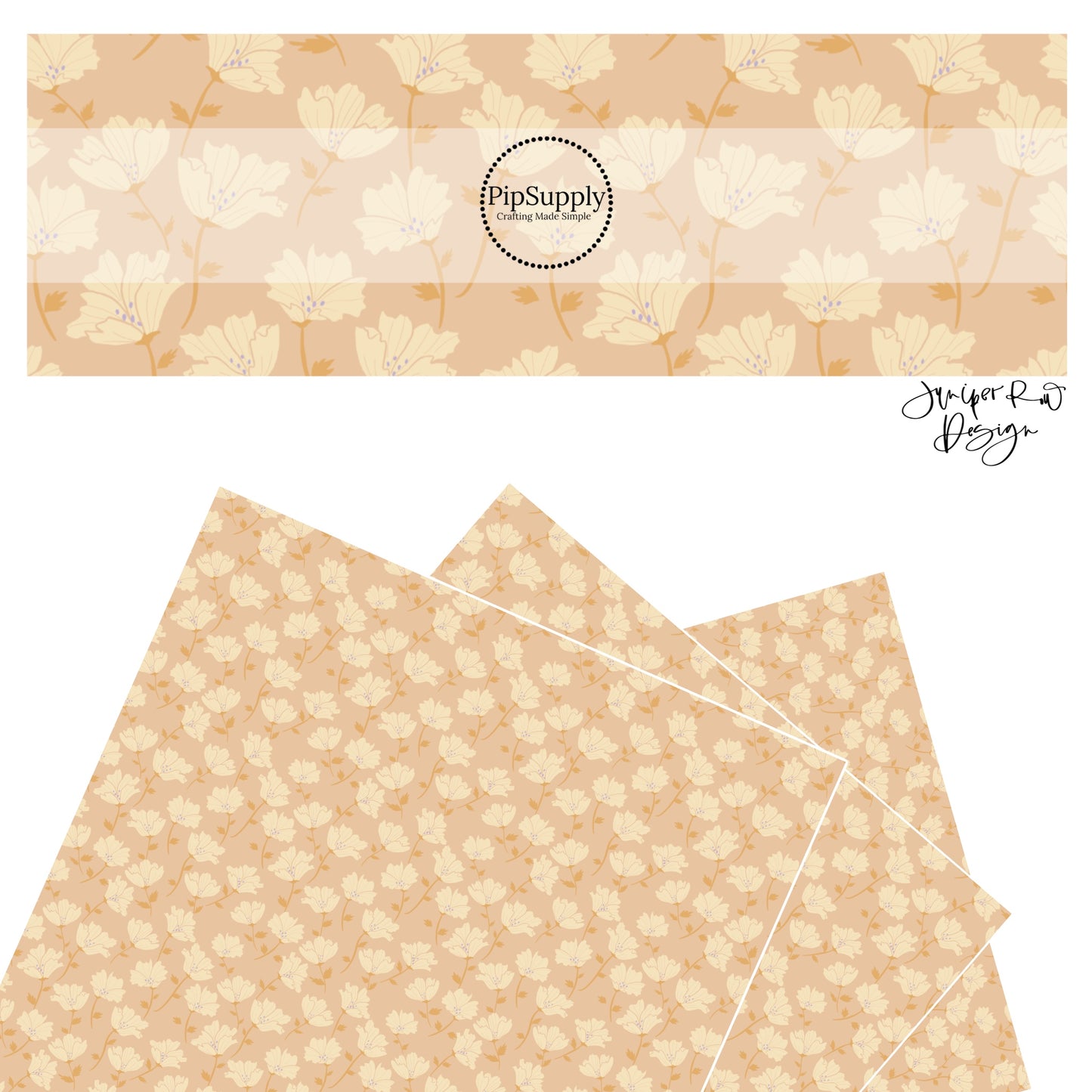These floral themed light pink faux leather sheets contain the following design elements: cream and orange flowers. 