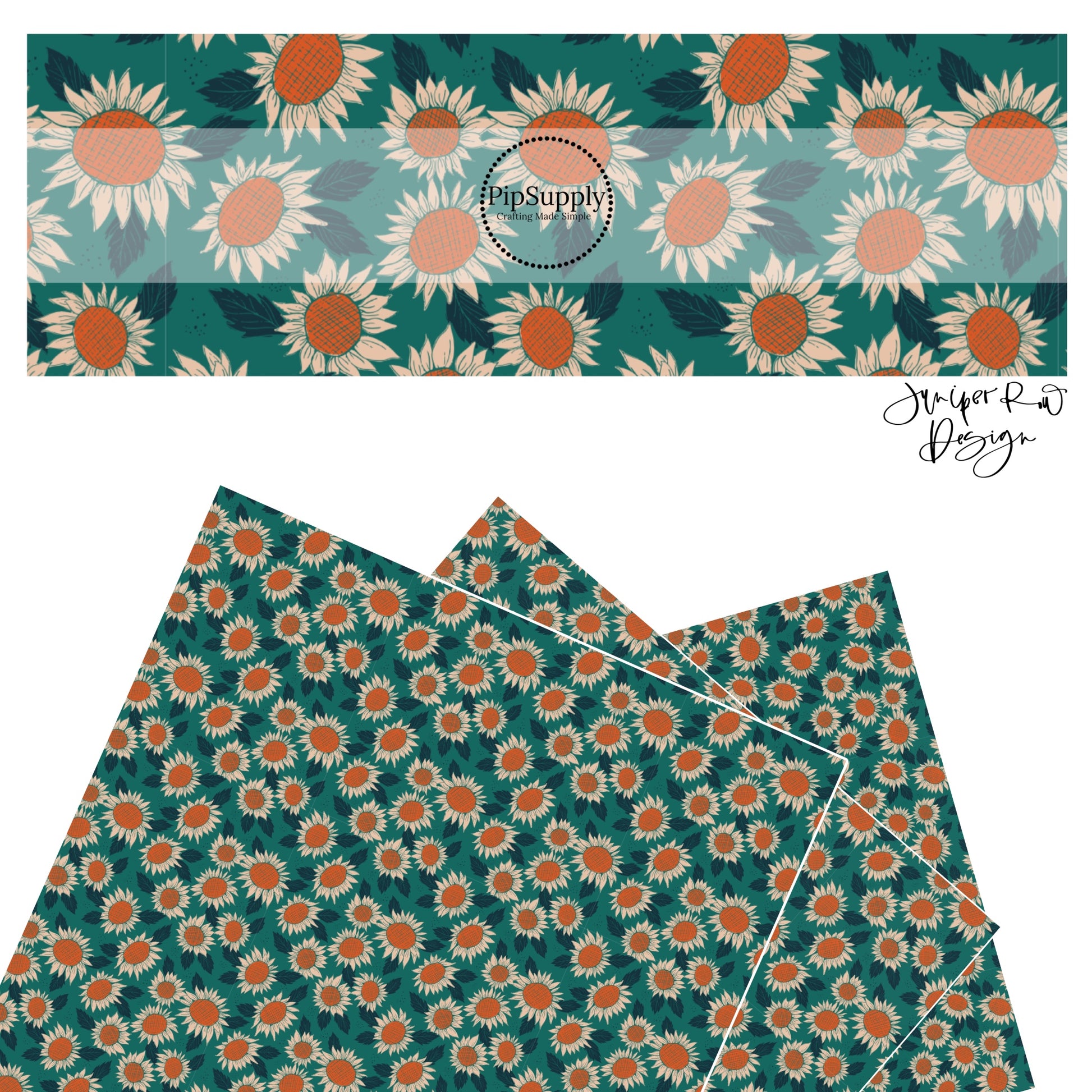 Cream sunflowers on turquoise faux leather sheets