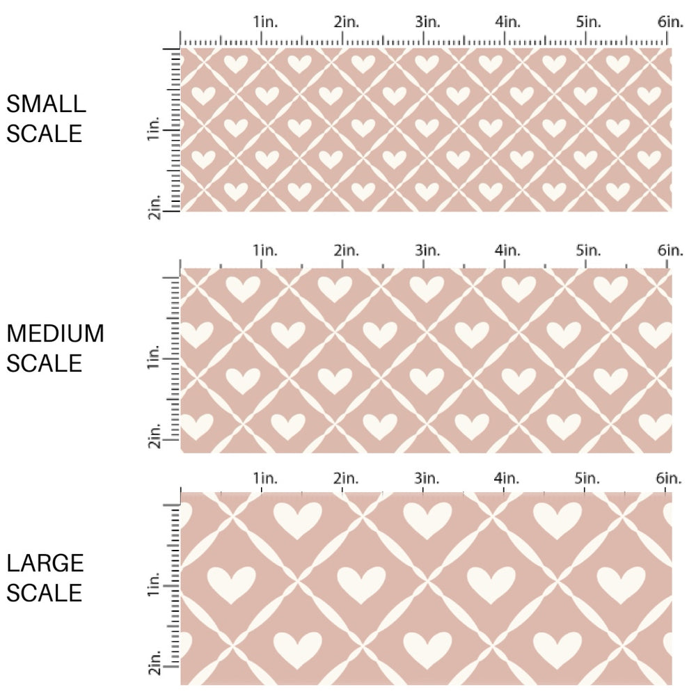 This Valentine's Day themed fabric by the yard features white hearts and white lattice pattern on pink. This fun pattern fabric can be used for all your sewing and crafting needs!