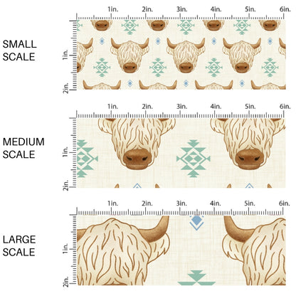 This scale chart of small scale, medium scale, and large scale of this summer fabric by the yard features highland cows on western aztec pattern. This fun summer themed fabric can be used for all your sewing and crafting needs!