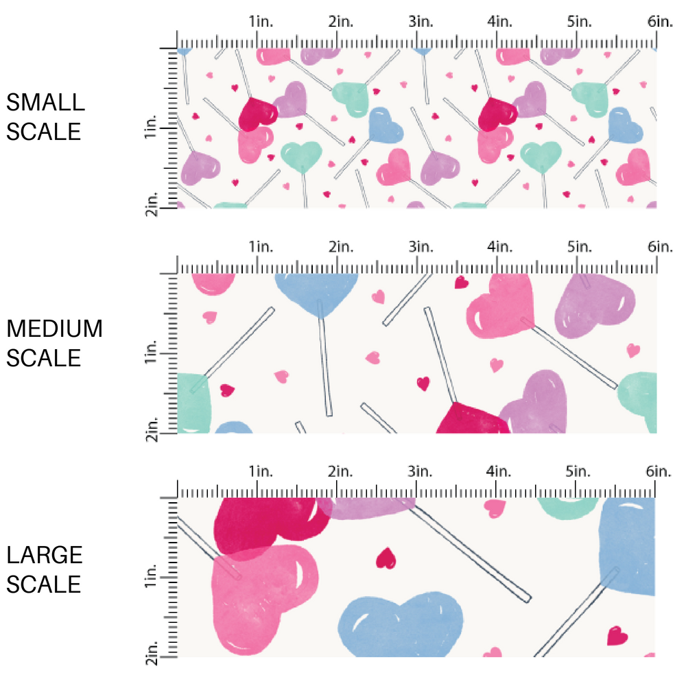 Heart Shaped Lollipops on Cream Fabric by the Yard scaled image guide.
