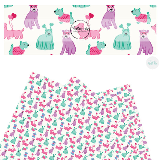 These Valentine's Day pattern faux leather sheets contain the following design elements: pastel colored dogs on cream. Our CPSIA compliant faux leather sheets or rolls can be used for all types of crafting projects.