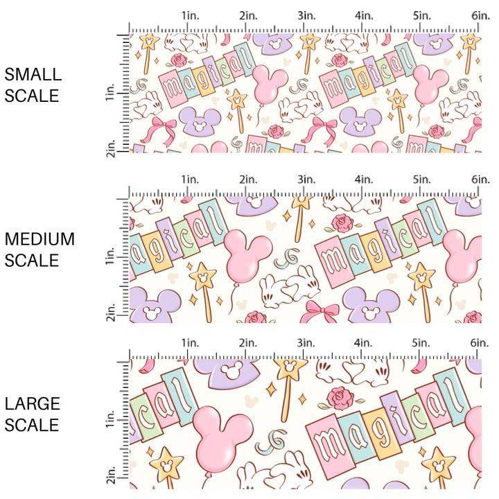 This high-quality fabric by the yard features balloons, hats, and magical wands. This fun patterned fabric can be used for all your sewing and crafting needs!