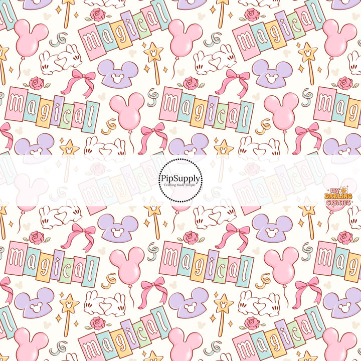 These magical themed no sew bow strips can be easily tied and attached to a clip for a finished hair bow. These bow strips are great for personal use or to sell. These bow strips feature the following design elements: balloons, hats, and magical wands.