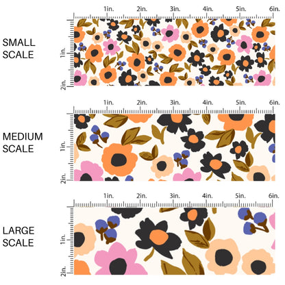 These Halloween themed pattern fabric by the yard features the following design elements: multi color tiny flowers on cream. This fun spooky themed fabric can be used for all your sewing and crafting needs!