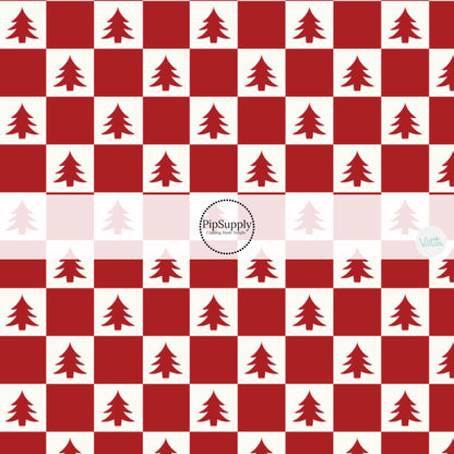 Red and white checker with red trees hair bow strips