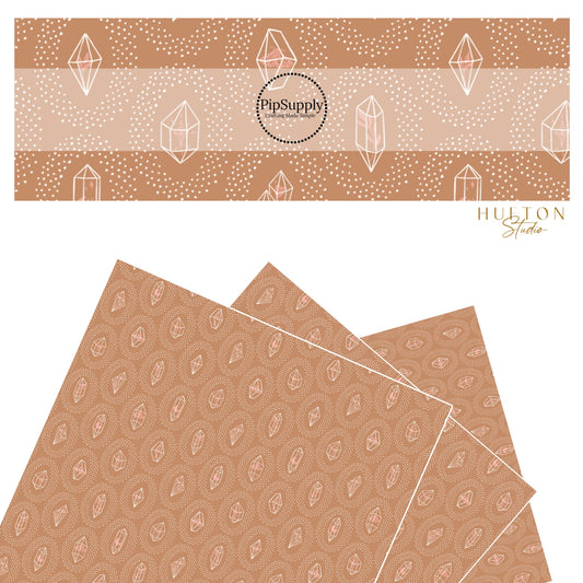 These crystal dot themed brown faux leather sheets contain the following design elements: small white dots surrounding crystals on brown.  Our CPSIA compliant faux leather sheets or rolls can be used for all types of crafting projects. 
