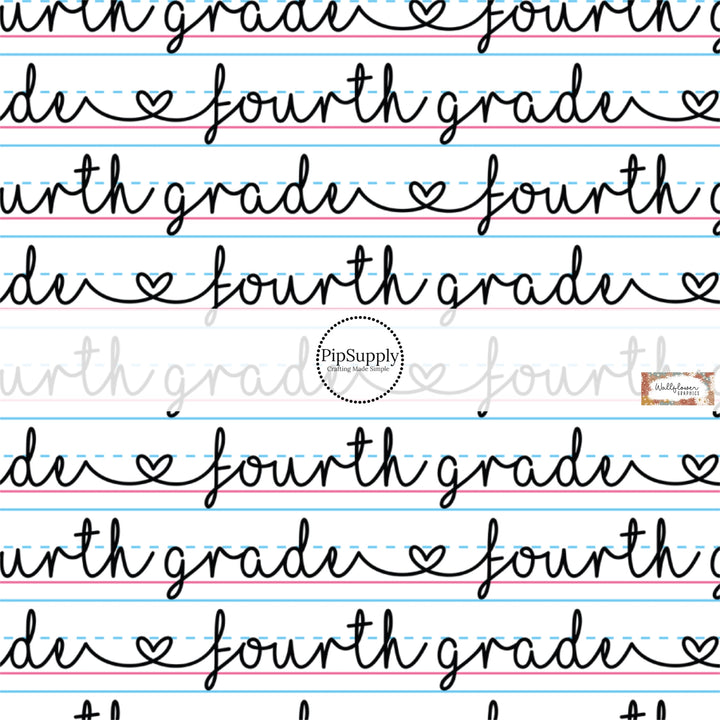 These school themed pattern fabric by the yard features cursive handwriting on lined paper patterns. This fun fabric can be used for all your sewing and crafting needs!