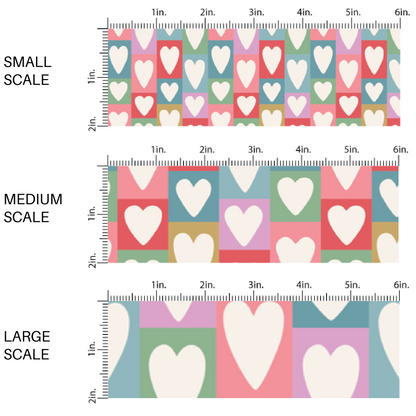 Multi Colored Checkered Print with White Hearts Valentine's Day Fabric by the Yard scaled image guide.