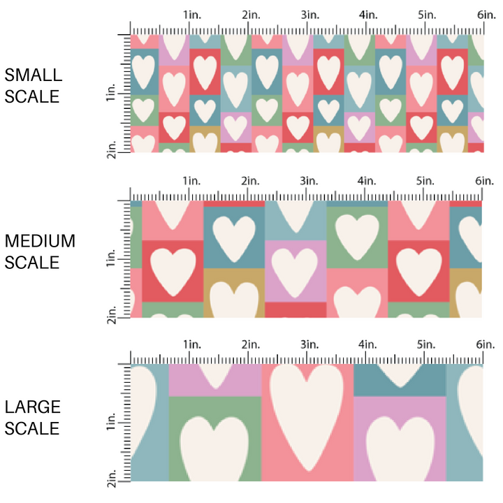 Multi Colored Checkered Print with White Hearts Valentine's Day Fabric by the Yard scaled image guide.