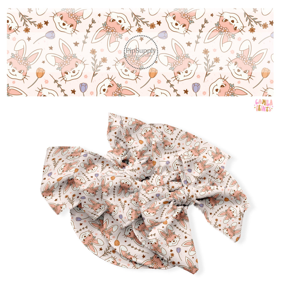 These Easter no sew bow strips can be easily tied and attached to a clip for a finished hair bow. These fun bow strips are great for personal use or to sell. These bow strips feature the following design elements: bunnies in flower crowns and spring flowers.