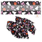 These Halloween themed no sew bow strips can be easily tied and attached to a clip for a finished hair bow. These fun spooky patterned bow strips are great for personal use or to sell. These bow strips feature the following design elements: pumpkins, ghost, skeletons, and bows on black.