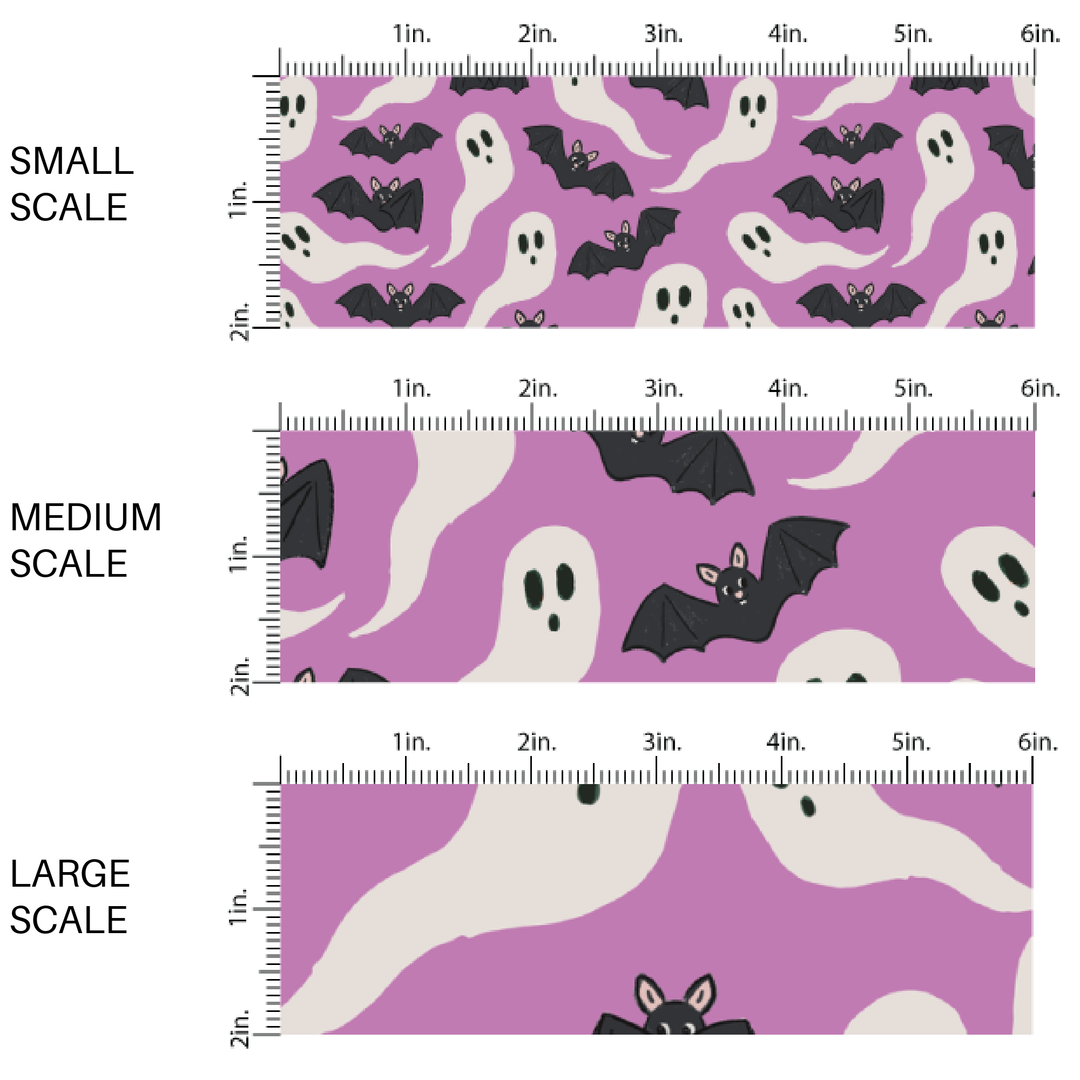 Ghosts and Bats Purple Fabric By The Yard