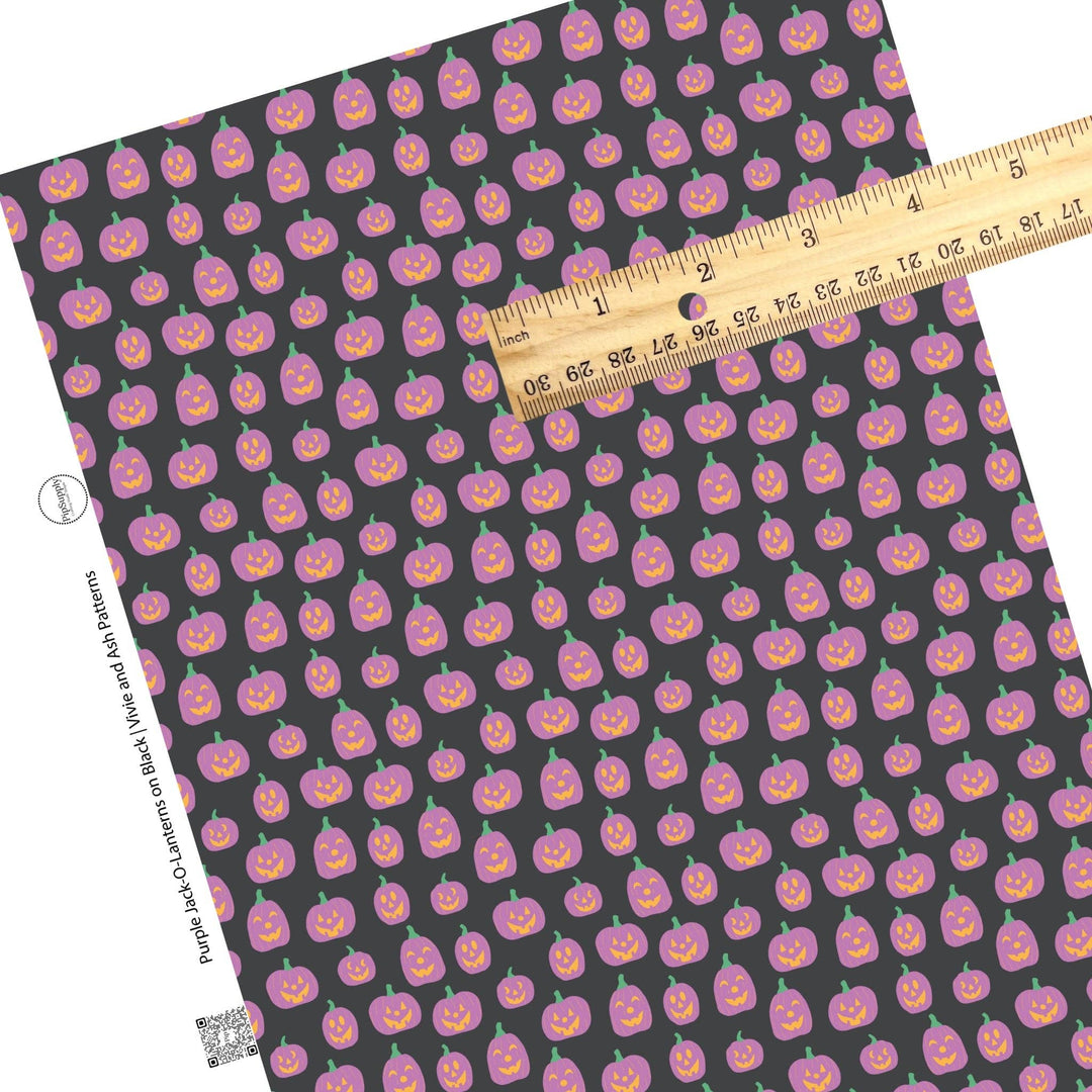 Purple Jack-O-Lanterns on Black Faux Leather Sheets