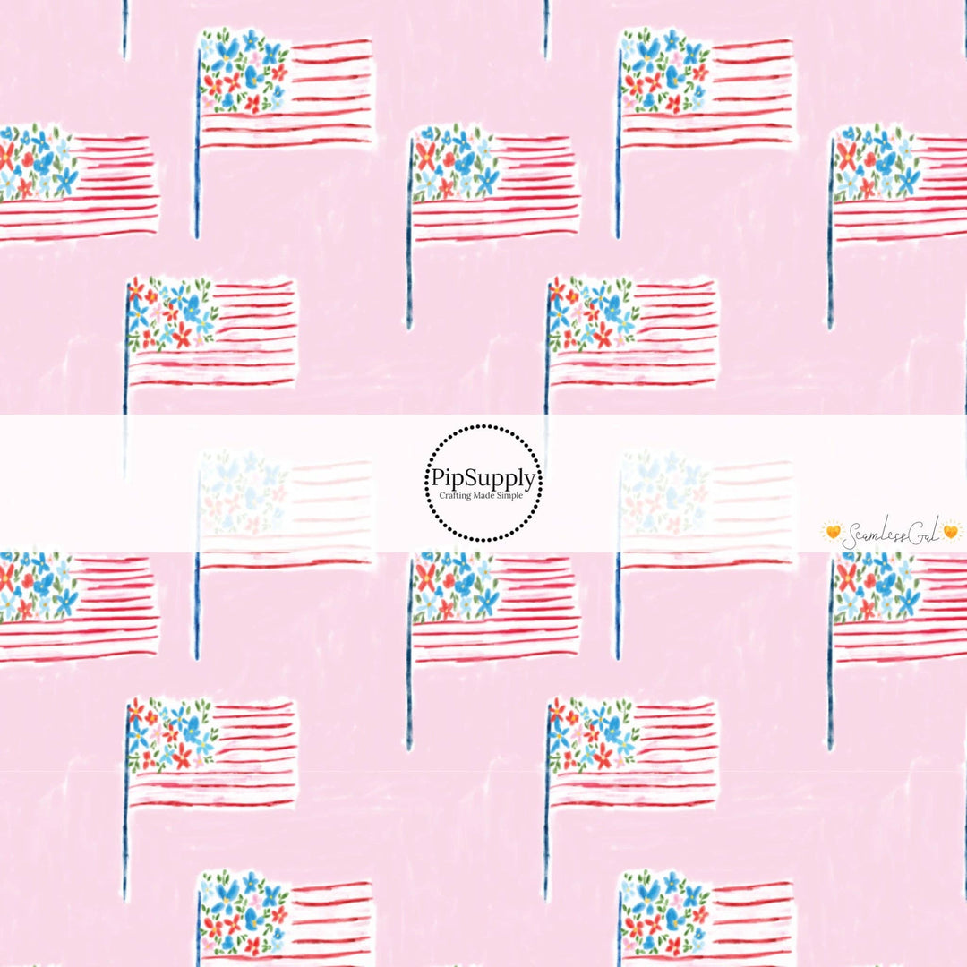 Flags and Flowers Baby Pink Hair Bow Strips