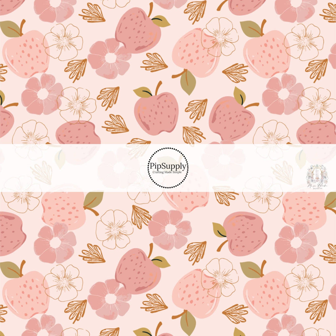 Mauve Apples on Rose Hair Bow Strips