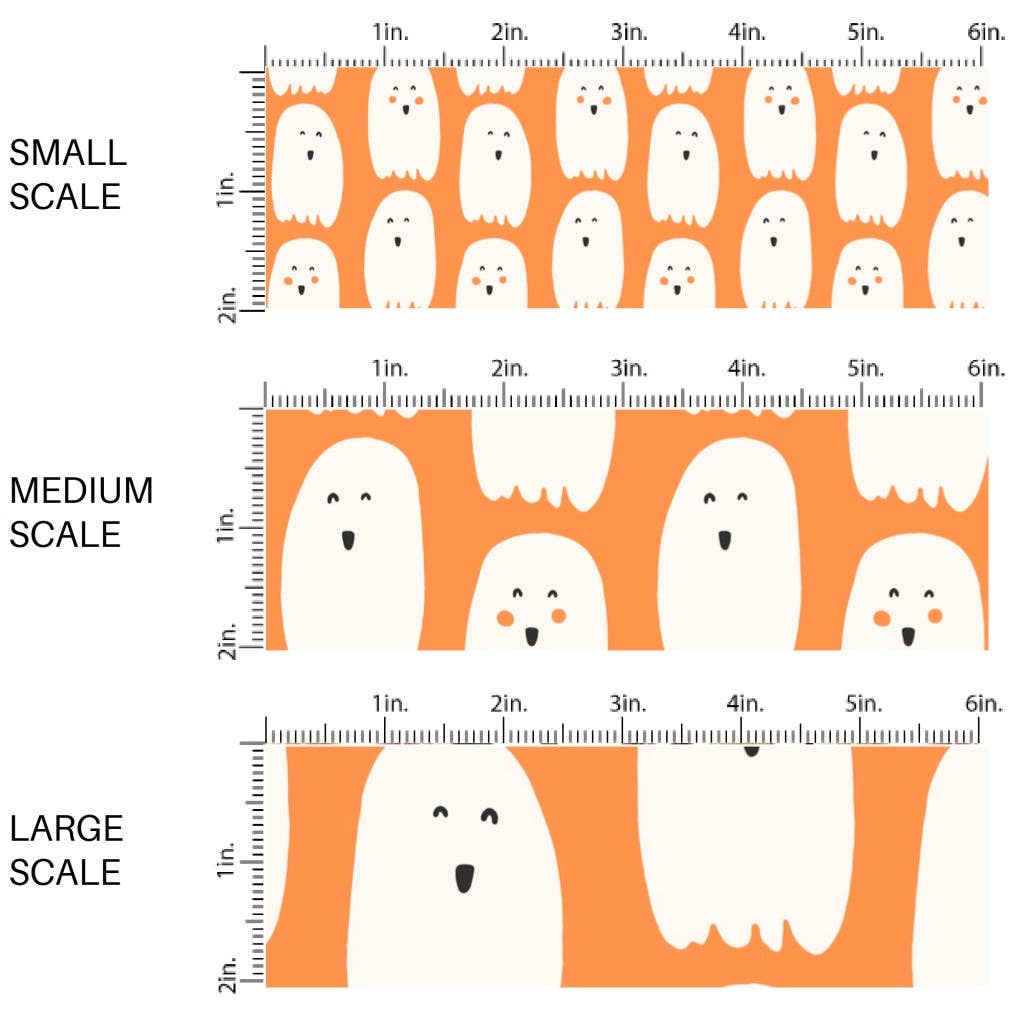 Retro Ghoul Ghost Orange Fabric By The Yard