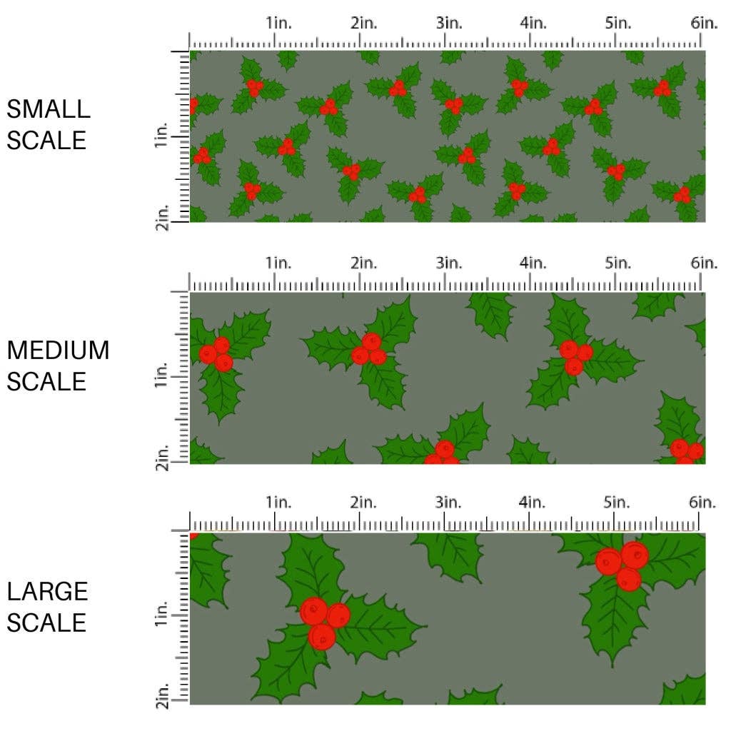 Holly Berries Grey Fabric By The Yard