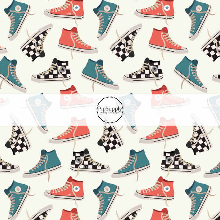 Checkered High Tops Hair Bow Strips