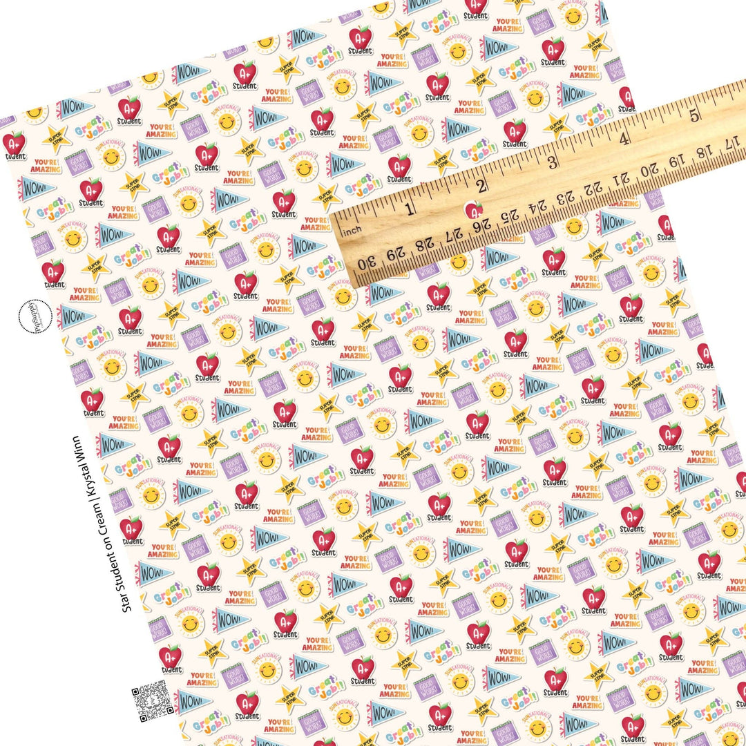 Star Student on Cream Faux Leather Sheets