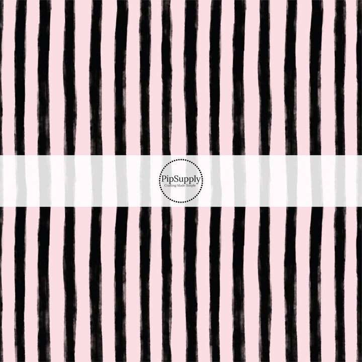 Black and Pale Pink Spooky Stripes Fabric By The Yard