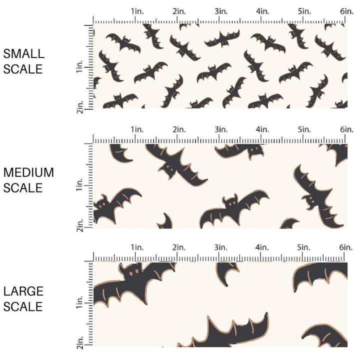Charcoal Orange Bats on Cream Fabric By The Yard