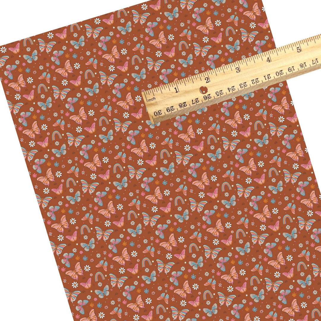 Groovy Butterflies Rust Faux Leather Sheets