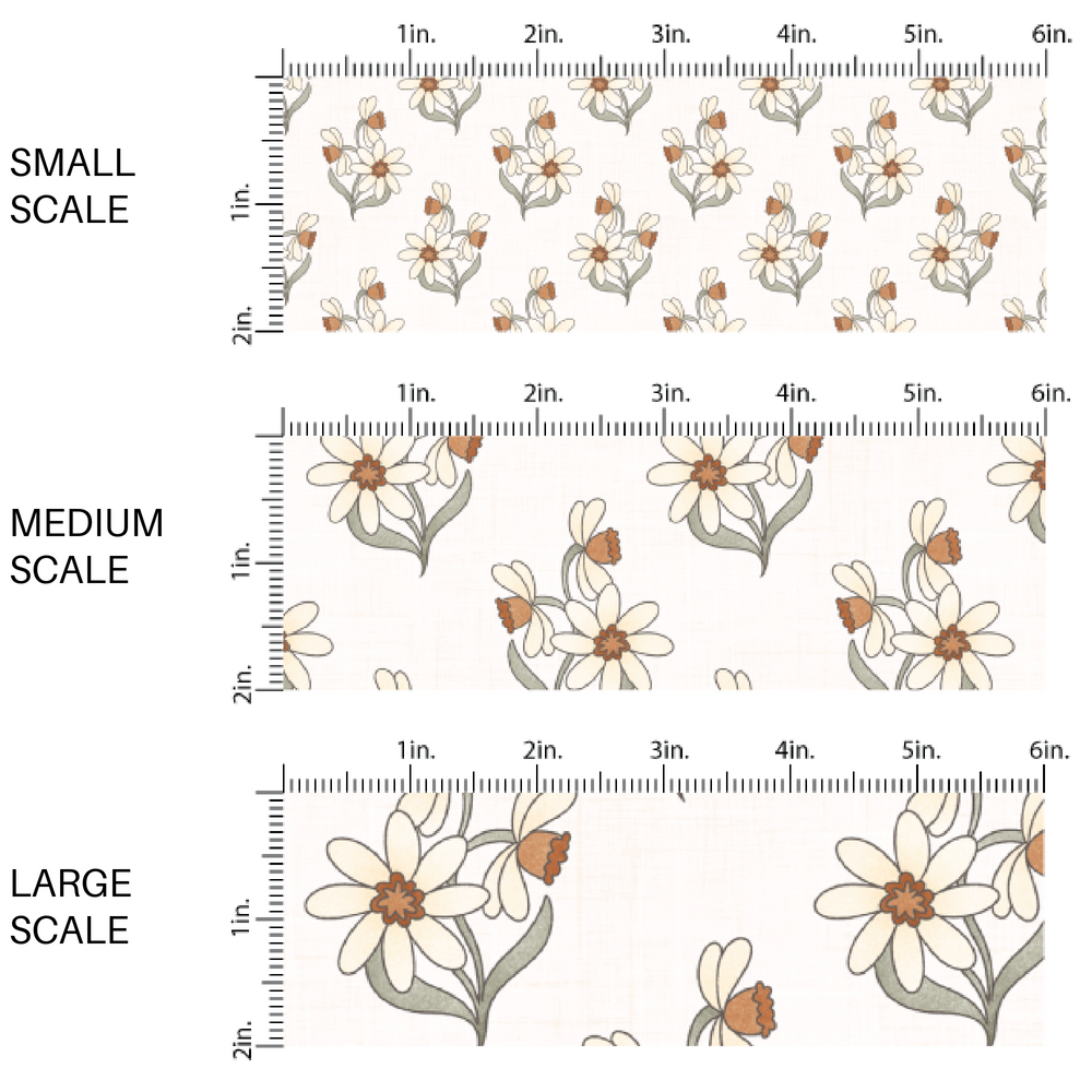 White Daffodil Flowers on Cream Fabric by the Yard scaled image guide.