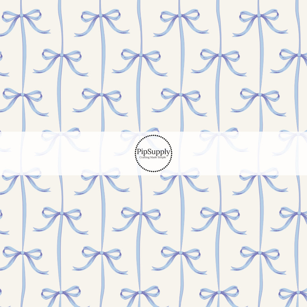 These spring themed no sew bow strips can be easily tied and attached to a clip for a finished hair bow. These festive bow strips are great for personal use or to sell. These bow strips feature the following design elements: blue bows on white.