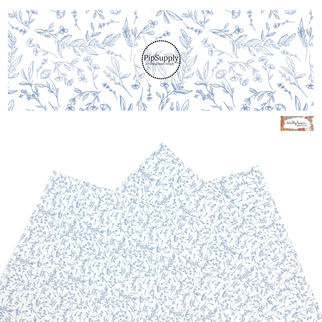 These floral themed faux leather sheets contain the following design elements: dainty blue flowers and sprigs. Our CPSIA compliant faux leather sheets or rolls can be used for all types of crafting projects.