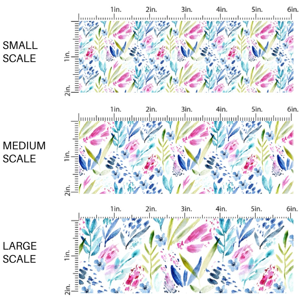 These floral fabric by the yard features colorful watercolor flowers and sprigs. This fun pattern fabric can be used for all your sewing and crafting needs!