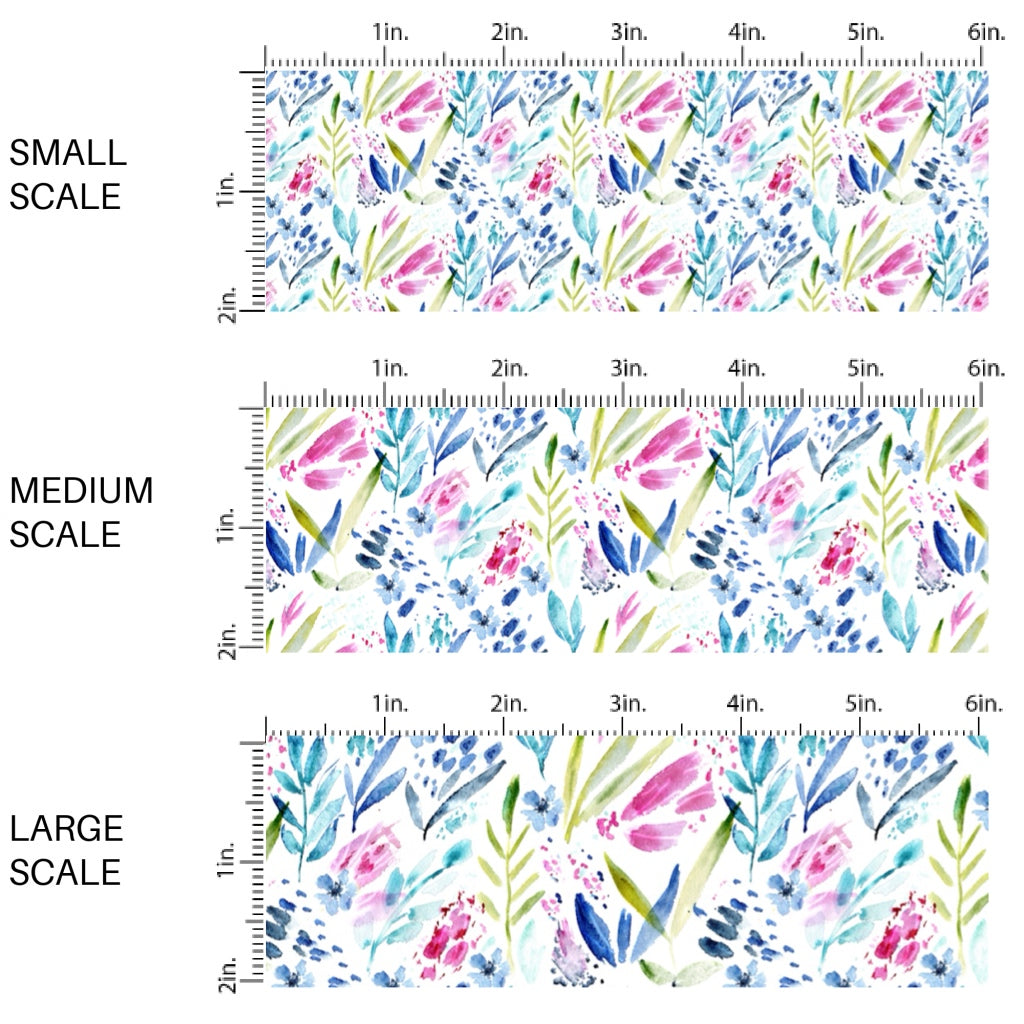 These floral fabric by the yard features colorful watercolor flowers and sprigs. This fun pattern fabric can be used for all your sewing and crafting needs!