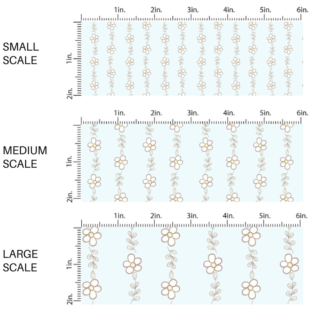 This spring floral fabric by the yard features tiny daisies on light blue. This seasonal pattern fabric can be used for all your sewing and crafting needs!