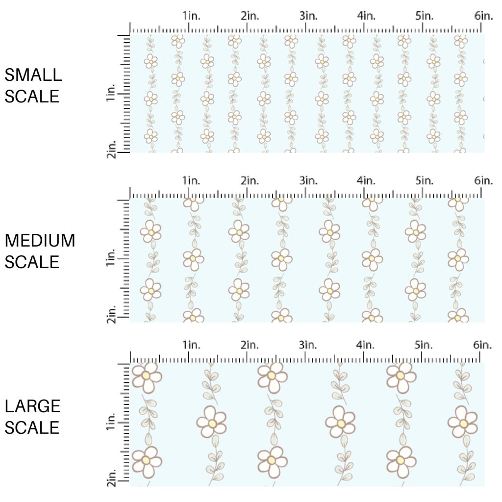 This spring floral fabric by the yard features tiny daisies on light blue. This seasonal pattern fabric can be used for all your sewing and crafting needs!