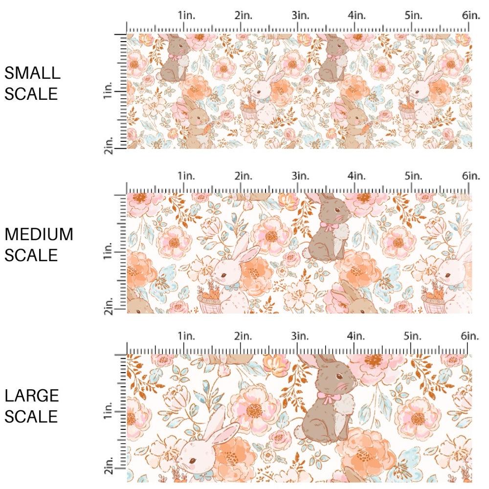 These spring fabric by the yard features bunnies surrounded by dainty floral patterns. This fun pattern fabric can be used for all your sewing and crafting needs!