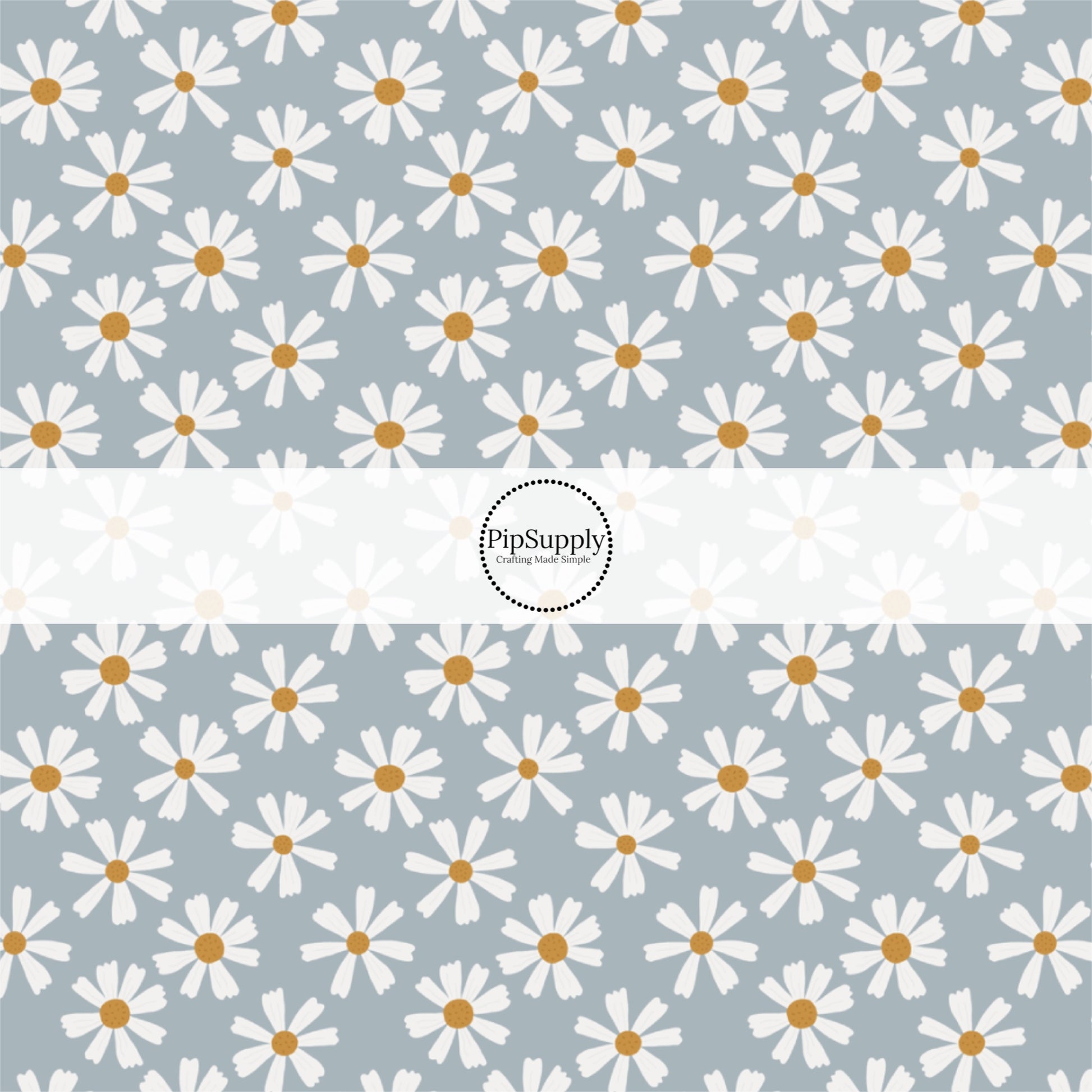 This summer fabric by the yard features white daisies on blue. This fun summer themed fabric can be used for all your sewing and crafting needs!