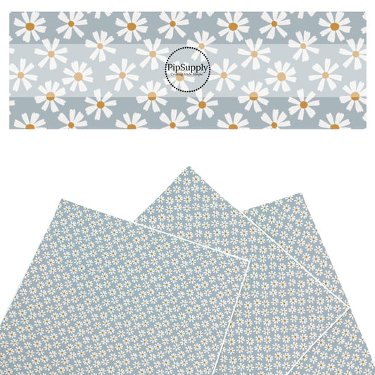 These summer faux leather sheets contain the following design elements: white daisies on blue. Our CPSIA compliant faux leather sheets or rolls can be used for all types of crafting projects.