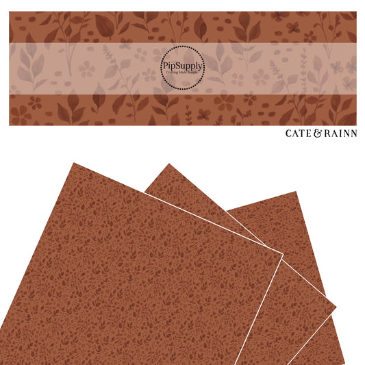 These foliage themed brown faux leather sheets contain the following design elements: dark brown leaves on brown. Our CPSIA compliant faux leather sheets or rolls can be used for all types of crafting projects. 
